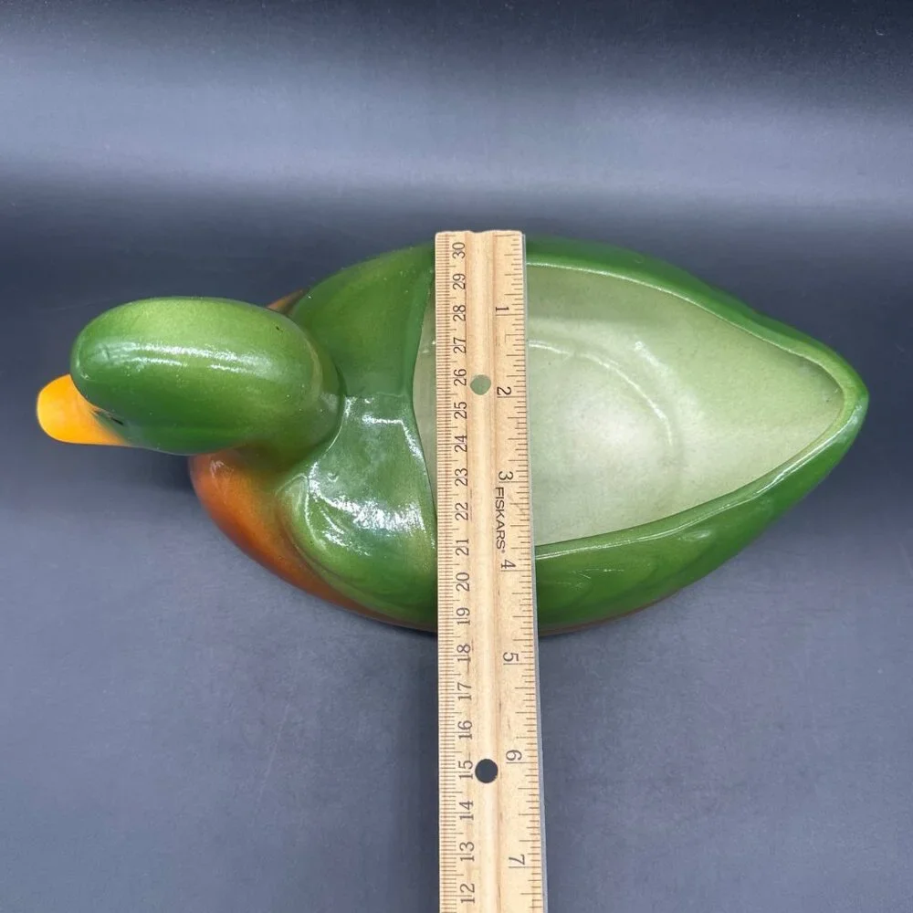 Vintage Duck Planter Catch All Caddy Green Brown Lodge Cabin Decor Ceramic Retro