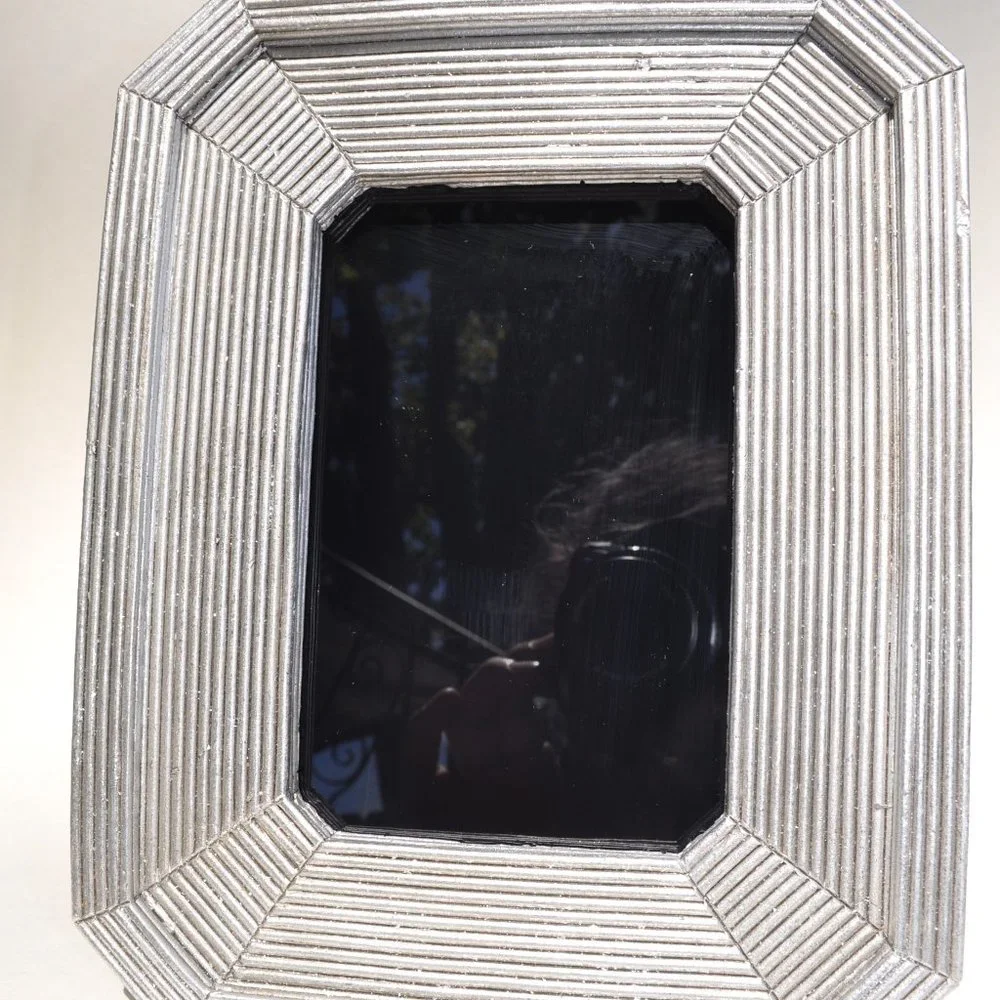 antique look easel back silver art deco scrying Divination black mirror (32)