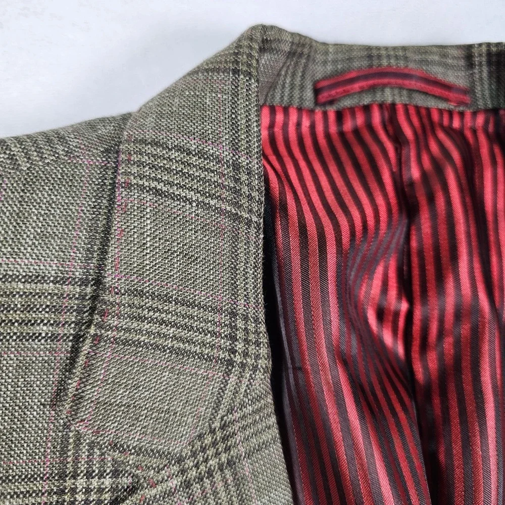 Marzoni Sam's Tailor BESPOKE Blazer Sport Coat 42R Olive Black Pink Houndstooth