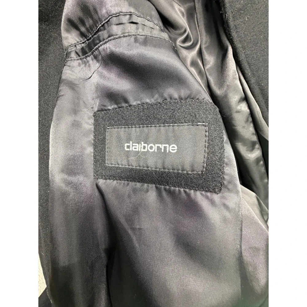 Claiborne Mens XXL Black Wool Blend Pea Coat Double Breasted Zip Bib Overcoat