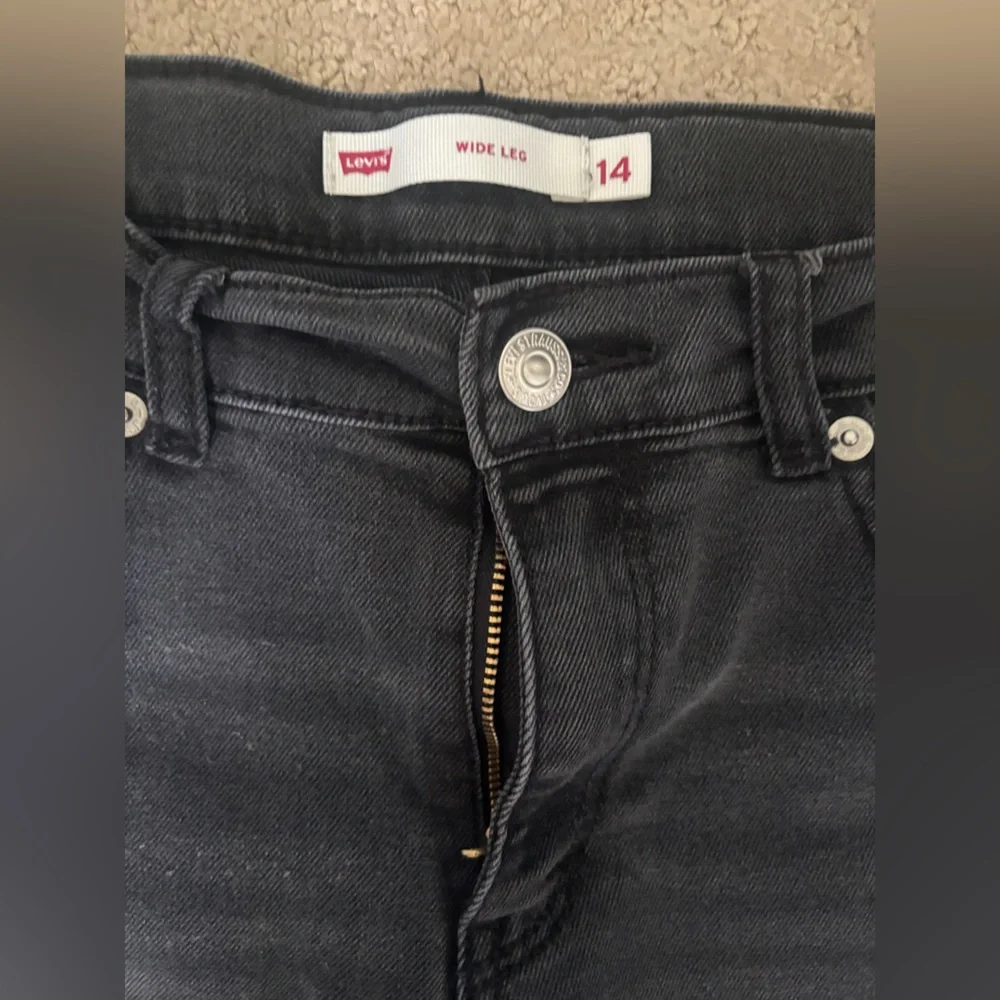 Levi's Black Wide Leg Jeans with White Floral Embroidery