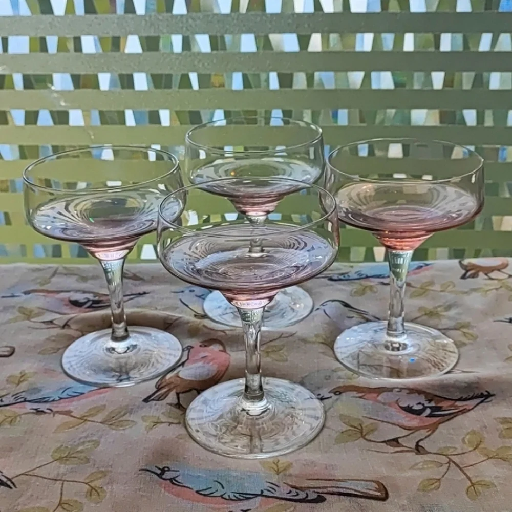 Pink Swirl Glass Vintage Reproduction Tumble Up Bedside Carafe and Water Glass