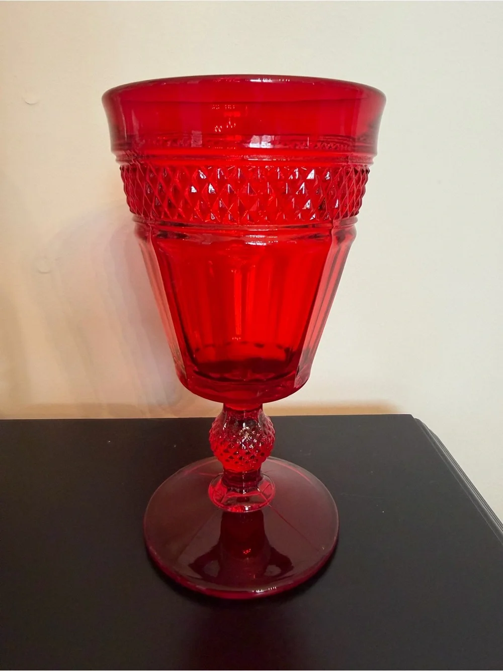 Vintage Ruby Red Glass Wine Goblets - Set of 2